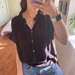 Point Sur Short Sleeve Button Front Blouse Black